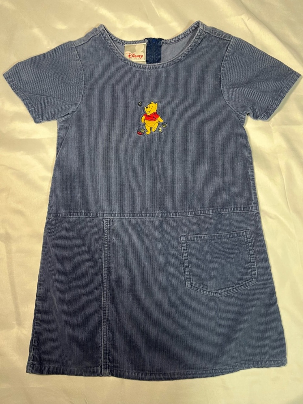 Vintage Disney Store Winnie The Pooh Blue Corduroy Dress Girls 4/5 Pockets